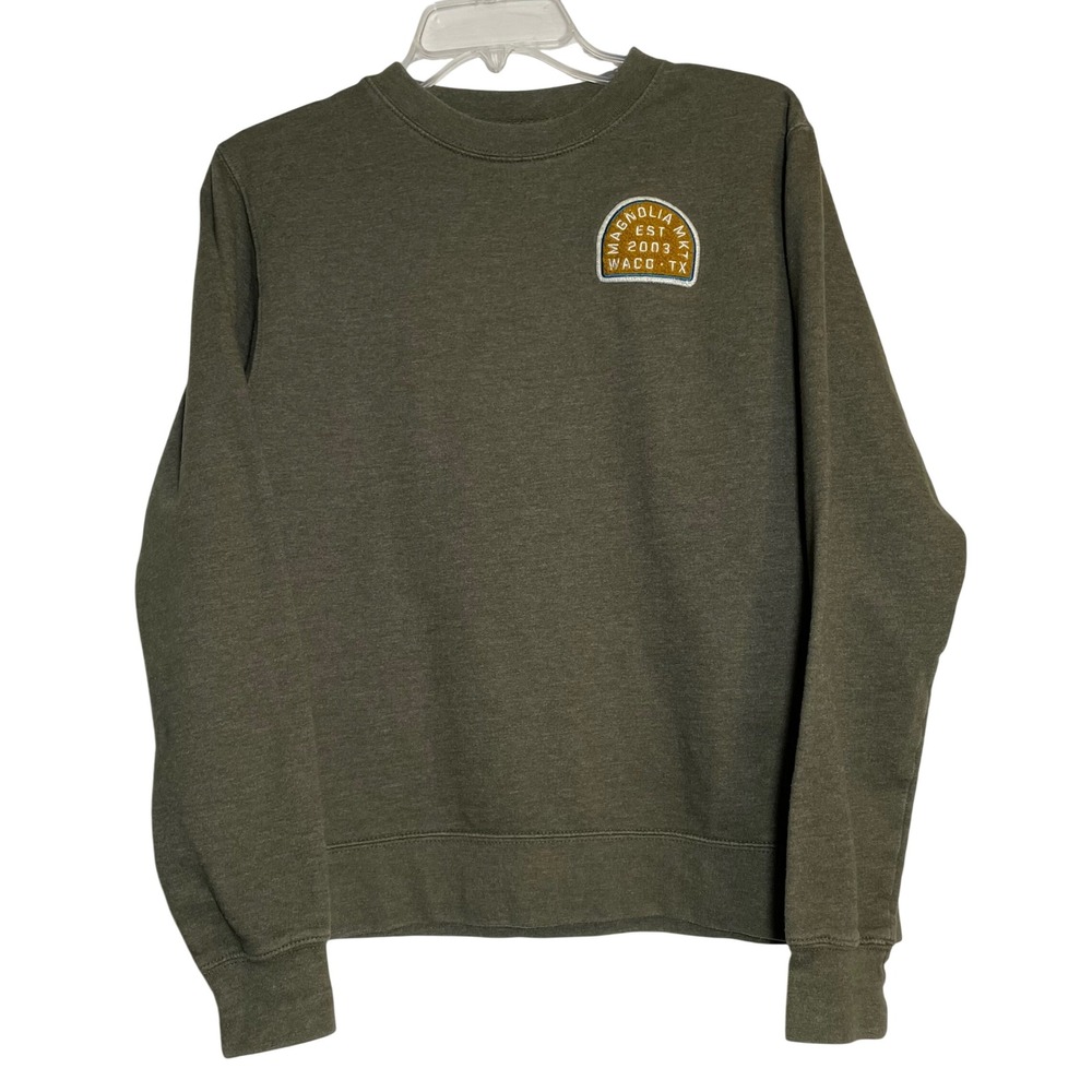Magnolia Market Sweatshirt Olive Green Crewneck Patch Logo Waco Tx Xs